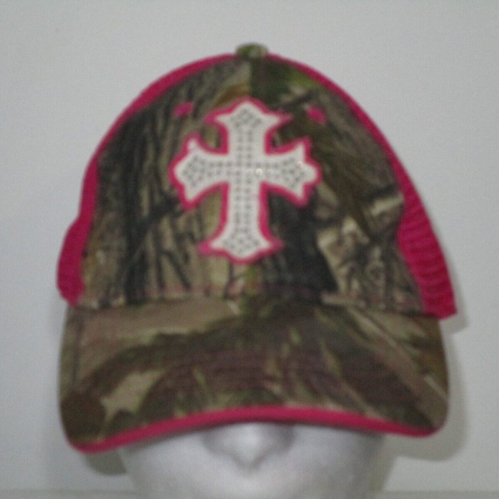 Infinity Headwear Camouflage Pink Camo Cross Christian  Trucker Hat Cap # 365